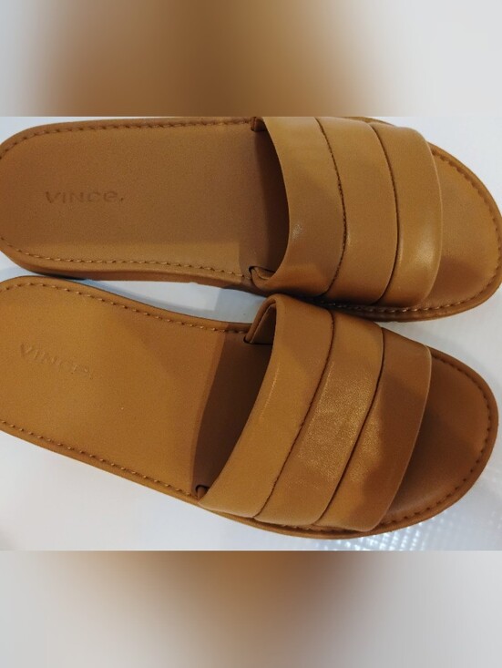 Vince Shoes - $200 Vince Women's Tan Olina Slide Leather Sandal Shoes Size 38.5/US 8.5 M